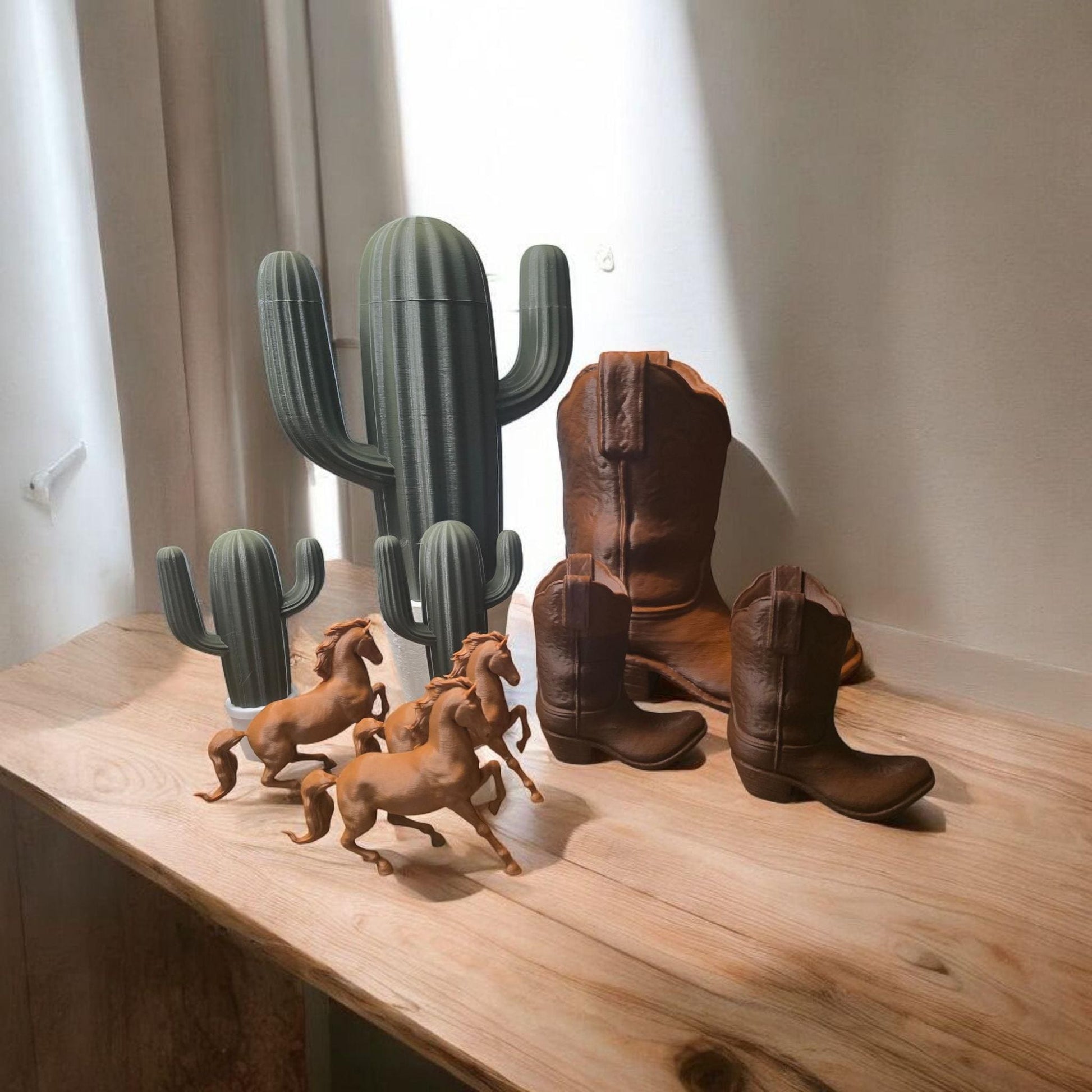 Plastic First Rodeo Party Decorations 3D Printed Custom Horseshoe Sign with Cacti and Boot Decorations