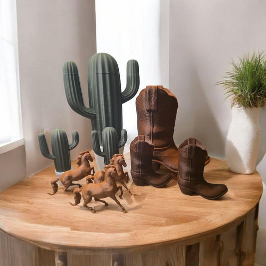 Plastic First Rodeo Party Decorations 3D Printed Custom Horseshoe Sign with Cacti and Boot Decorations